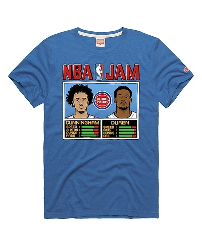 Homage Men's and Women's Jalen Duren Cade Cunningham Blue Detroit Pistons Nba Jam Tri-Blend T-Shirt