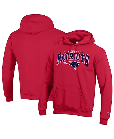 Champion Men's Red New England Patriots Powerblend Arch over Logo Hoodie