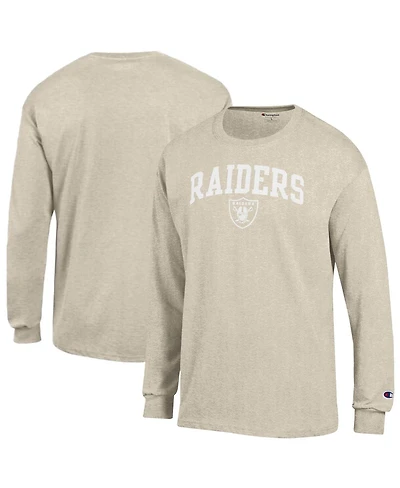 Champion Men's Heather Oatmeal Las Vegas Raiders White Ink Jersey Long Sleeve T-Shirt