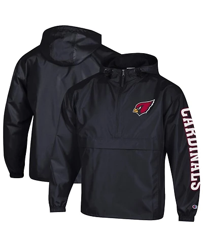 Champion Men's Black Arizona Cardinals Packable Hooded Windbreaker Half-Zip Jacket