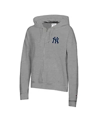 Champion Women's Heather Gray New York Yankees Powerblend Fleece Full-Zip Hoodie