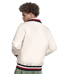 Starter Men's White Atlanta Braves The Captain Cooperstown Logo Full-Zip Varsity Jacket