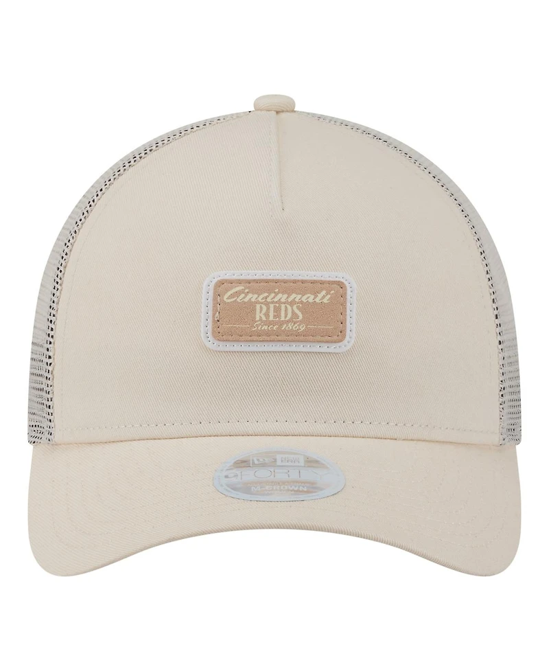 New Era Women's Light Beige Cincinnati Reds Tonal Patch 9FORTY M-Crown A-Frame Trucker Adjustable Hat