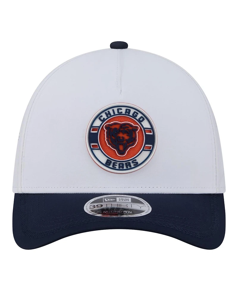 New Era Men's White/Navy Chicago Bears Patch 39THIRTY A-Frame M-Crown Perforated Flex Hat