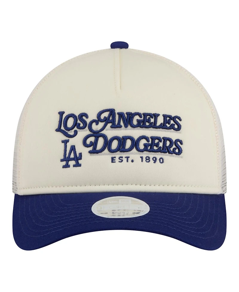 New Era Women's Light Beige/Royal Los Angeles Dodgers Retro 9FORTY M-Crown A-Frame Trucker Adjustable Hat