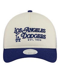 New Era Women's Light Beige/Royal Los Angeles Dodgers Retro 9FORTY M-Crown A-Frame Trucker Adjustable Hat