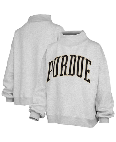 Pressbox Women's Heather Gray Purdue Boilermakers Oversized Nelson Mock Neck Sweatshirt