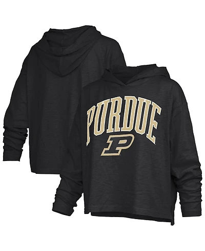 Pressbox Women's Black Purdue Boilermakers Nelson Arch Over Logo Long Sleeve Hooded Slub T-Shirt