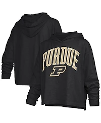 Pressbox Women's Black Purdue Boilermakers Nelson Arch Over Logo Long Sleeve Hooded Slub T-Shirt