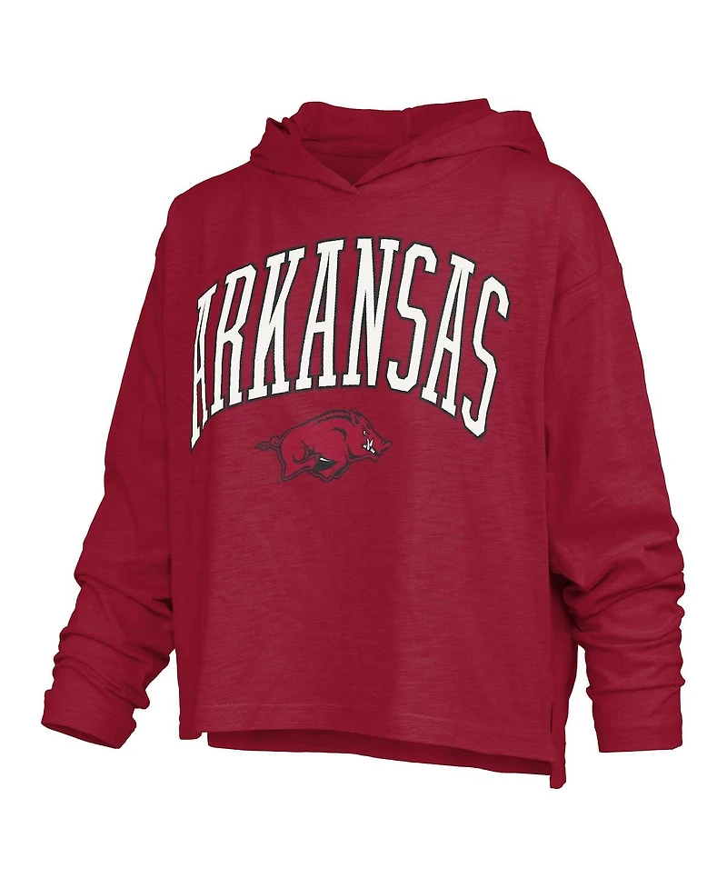 Pressbox Women's Cardinal Arkansas Razorbacks Nelson Arch Over Logo Long Sleeve Hooded Slub T-Shirt