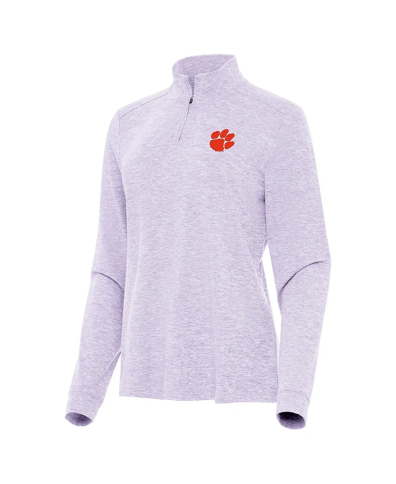Antigua Women's Heather Purple Clemson Tigers Mentor Long Sleeve Quarter-Zip Mock Polo Shirt