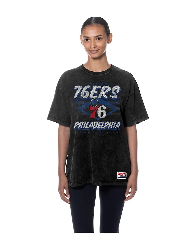 New Era Women's Black Philadelphia 76ers Throwback Mineral Wash Oversized T-Shirt