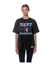 New Era Women's Black Philadelphia 76ers Throwback Mineral Wash Oversized T-Shirt