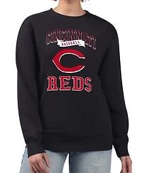 G-iii 4Her by Carl Banks Women's Black Cincinnati Reds Team Logo Graphic Tri-Blend Fleece Pullover Sweatshirt