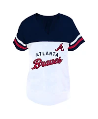 Fanatics Women's White/Navy Atlanta Braves Plus Two-Stripe V-Neck T-Shirt