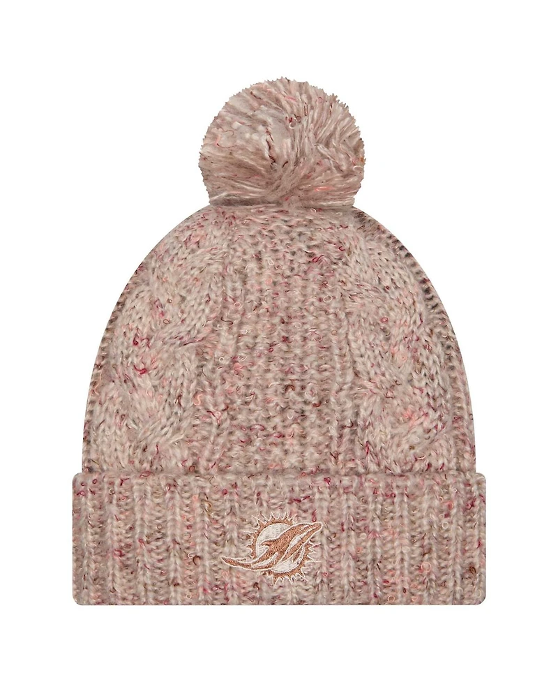 New Era Women's Stone Miami Dolphins Trendy Tone Cuffed with Pom Knit Hat