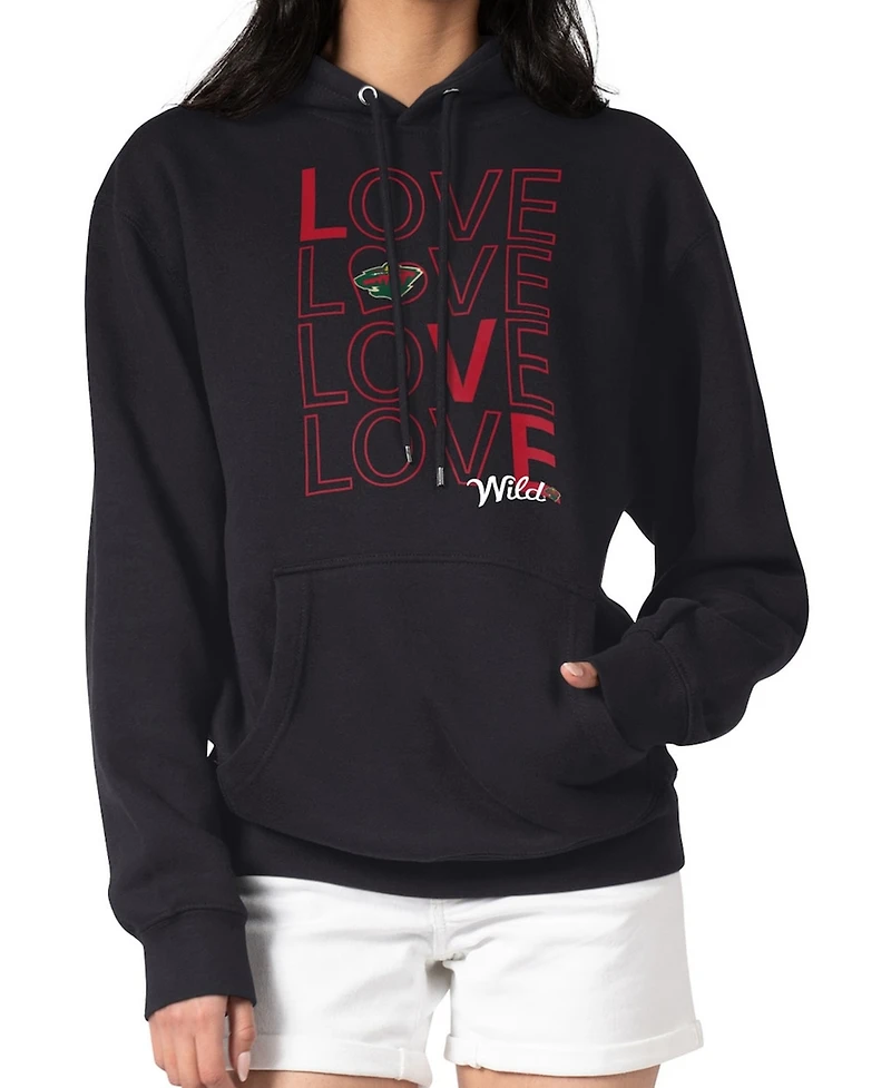 G-iii 4Her by Carl Banks Women's Black Minnesota Wild Hockey Love Fleece Pullover Hoodie