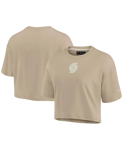 Fanatics Women's Khaki Portland Trail Blazers Elements Super Soft Boxy Cropped T-Shirt