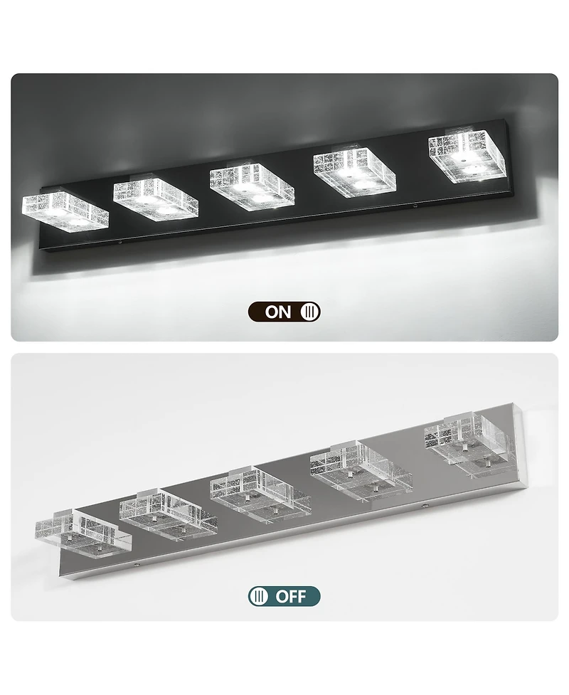Busdays 31 Inch Modern 5 Light Led Vanity Light Square Acrylic Lampshades Wall Mount Fixture for Bathroom Mirror Lighting