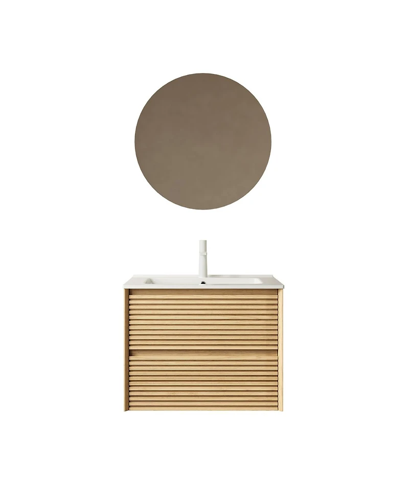 Sillysis 24 Inch Wall-Mounted Bathroom Vanity with Ceramic Sink, 2 Soft Close Drawers