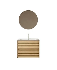 Sillysis 24 Inch Wall-Mounted Bathroom Vanity with Ceramic Sink, 2 Soft Close Drawers