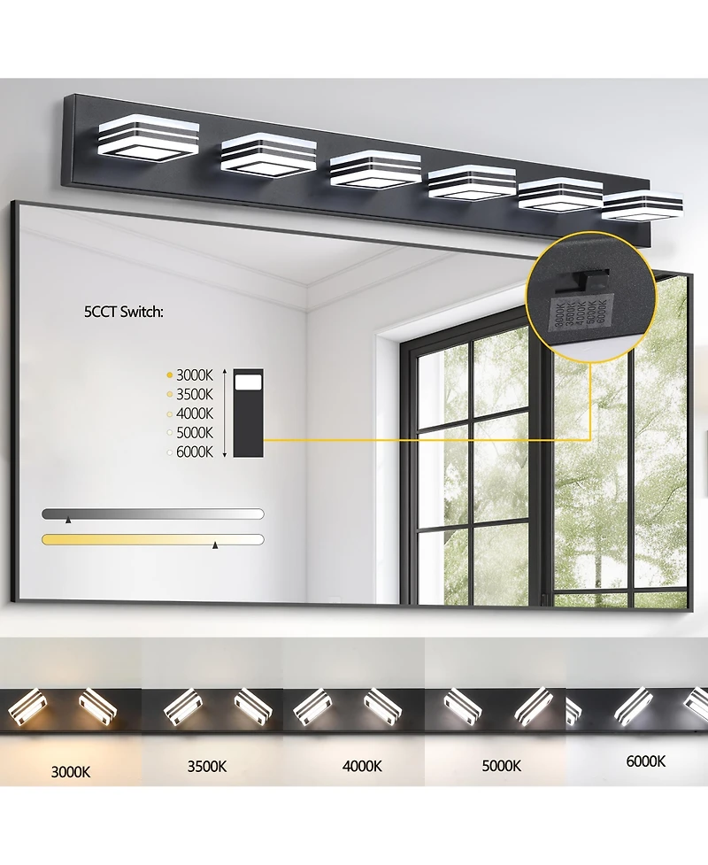 Busdays 40 Inch Modern 6 Light Led Vanity Light Sleek Bathroom Wall Fixture Iron and Acrylic Dimmable for Mirror Lighting