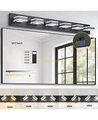 Busdays 40 Inch Modern 6 Light Led Vanity Light Sleek Bathroom Wall Fixture Iron and Acrylic Dimmable for Mirror Lighting