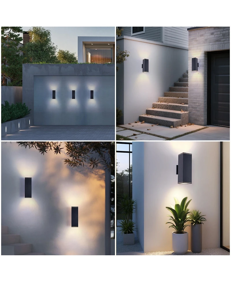 Busdays 2 Pack 14 Inch Outdoor Wall Light 2 Lights Aluminum Rectangular Tempered Glass Waterproof Porch Patio Sconce No Bulb