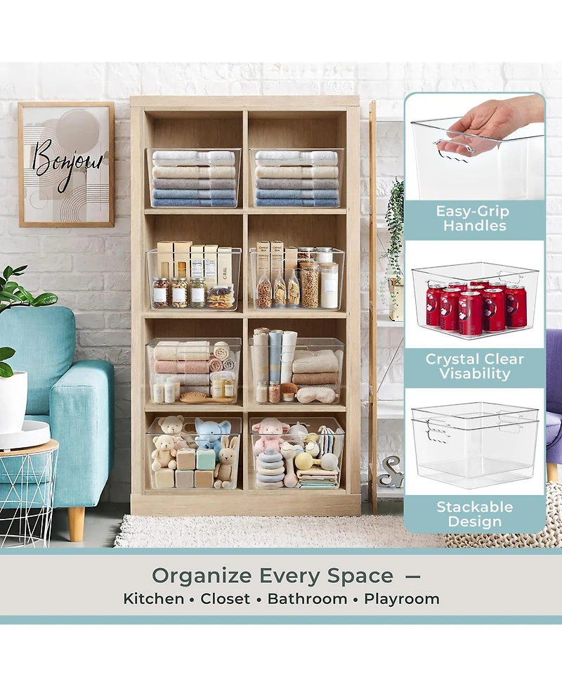 Sorbus Pack Large Square Stackable Storage Bins with Handles - for Storage, Closet