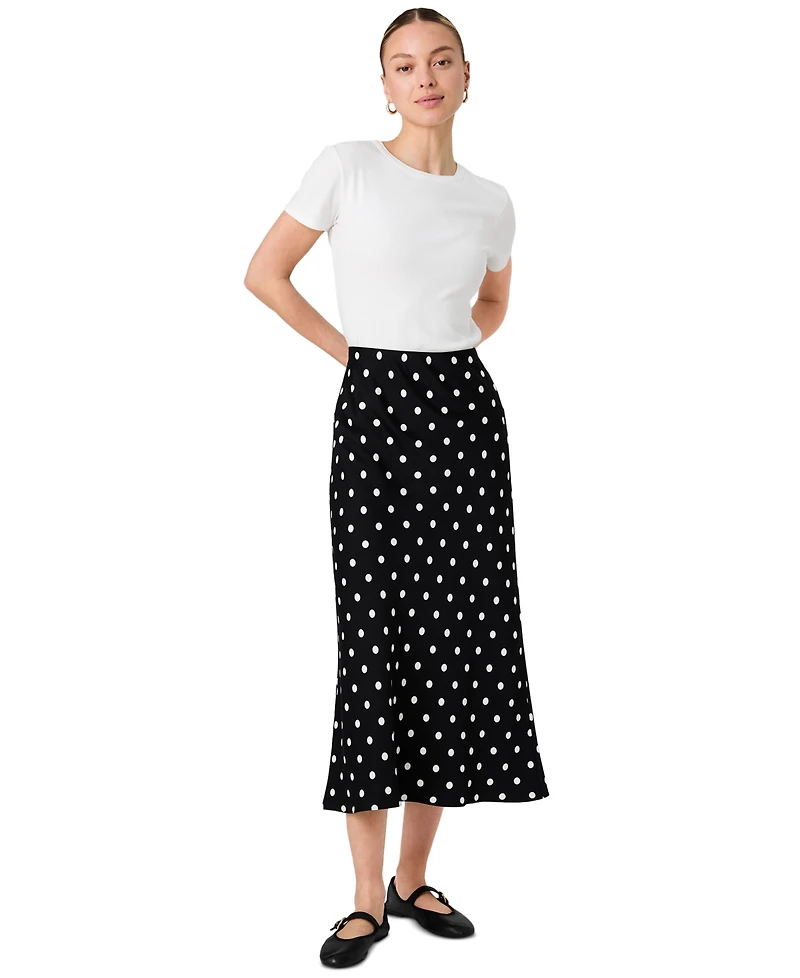 French Connection Women's Ennis Satin Polka Dot Pull-On Midi Skirt