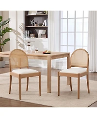 Rainsken Rattan Dining Chairs Set of 2, Upholstered Teddy fabric Dining Room Chairs, Wood Frame, for Dining Room/Kitchen/Living Room