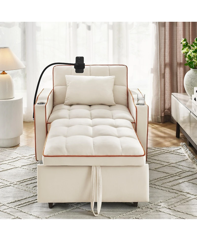 Clihome Convertible Sleeper Chair Sofa Bed Adjustable Pull Out Multi-Pockets Folding Bed,3-in-1