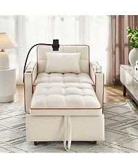 Clihome Convertible Sleeper Chair Sofa Bed Adjustable Pull Out Multi-Pockets Folding Bed,3-in-1