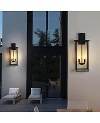 Busdays 26 Inch Black Metal Outdoor Wall Lantern Clear Glass 4 E12 Sockets Weatherproof Wall Sconce for Porch Garden Patio No Bulbs