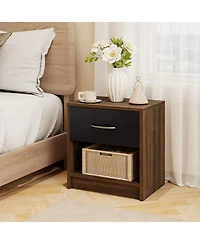 Gymax 2-Piece Nightstand Side Table Set with Slide-Out Drawer and Open Storage Shelf