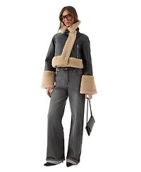 MissPap Women's Faux Fur Trim Aviator Jacket