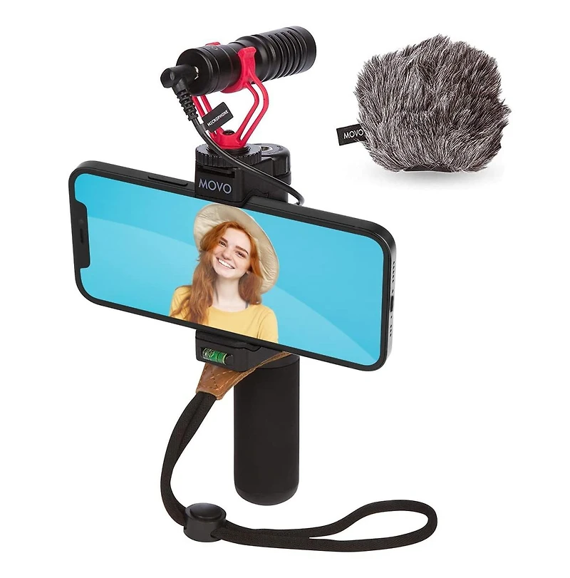 Movo Pr-2-pm Smartphone Video Rig with Shotgun Microphone, Grip Handle, & Wrist Strap for Smartphones