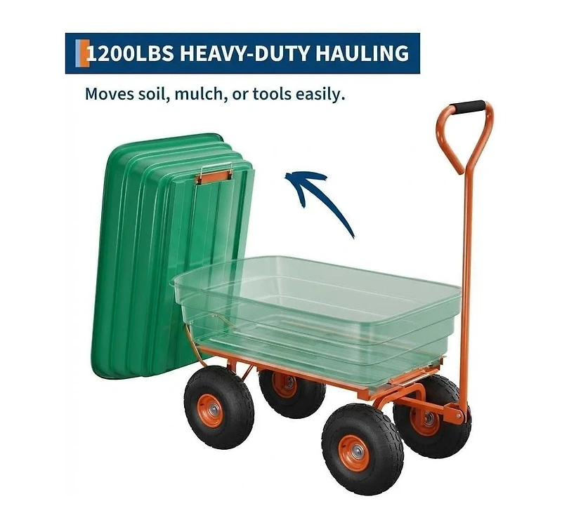 gaomon 1200 Lbs Heavy-Duty Garden Dump Cart Poly Yard Wagon with 13-Inch All-Terrain Tires Quick Release Dump and Adjustable