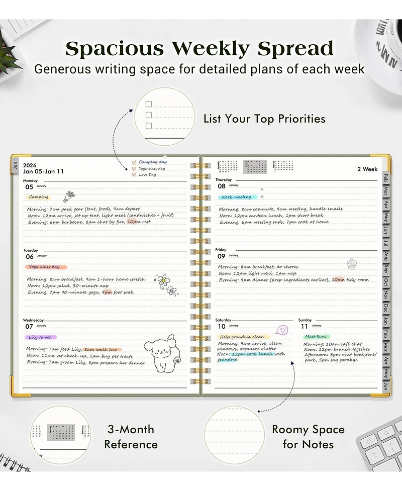 Gnuadz Planner 2026-2027 Weekly Monthly Hardcover Spiral Agenda - a4 (jan 2026