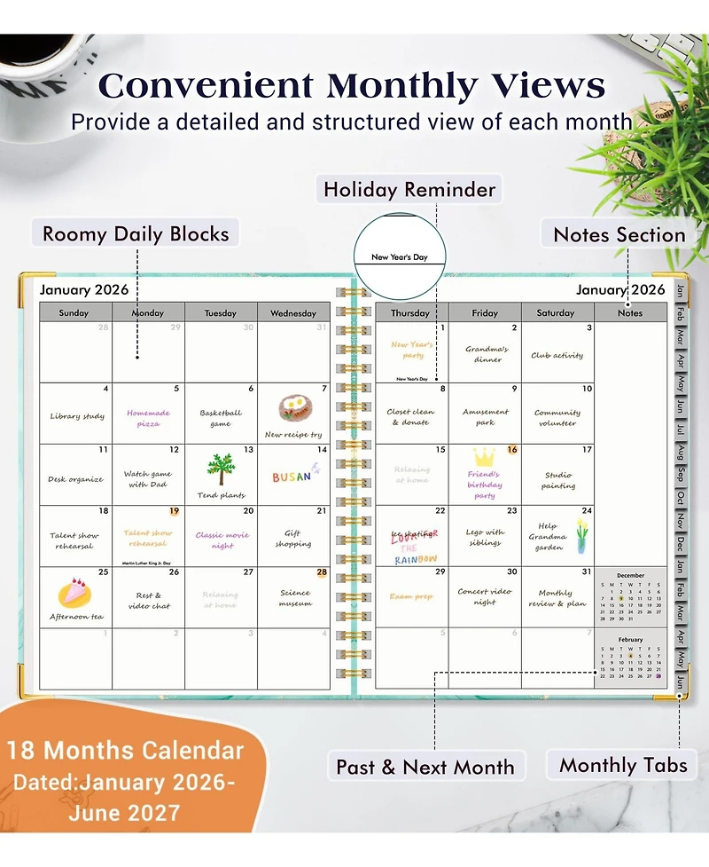 Gnuadz Planner 2026-2027 Weekly Monthly Hardcover Spiral Agenda