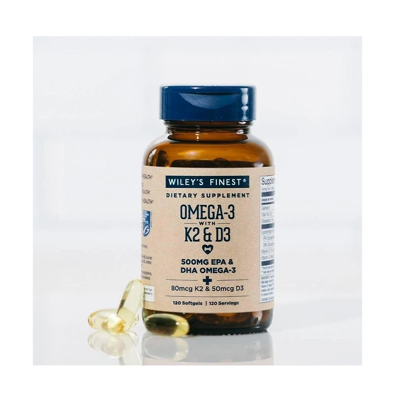 Wiley s Finest Fish Oil Vitamin K2 and D3 - 500mg Epa and Dha for Bone and Heart Health