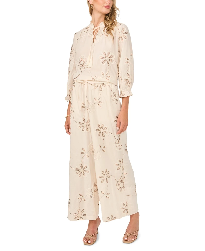 Vince Camuto Women's Cotton Split Neck Self-Tie Top