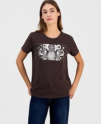 Guess Women's Tiger Eyes Graphic Crewneck Cotton Easy T-Shirt
