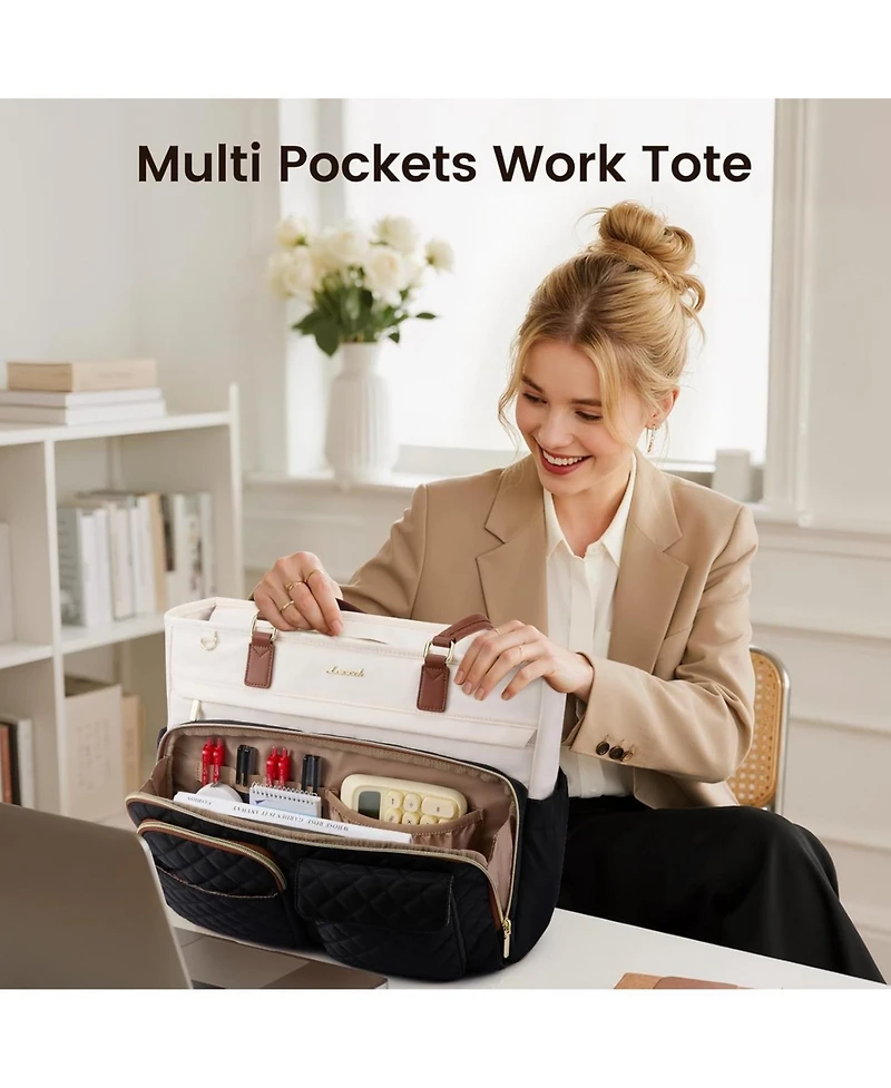 Lovevook Women's Work Bag with Large Cup Holder, Capacity Teacher Tote Multi Pockets, Water Resistant Nurse Diaper