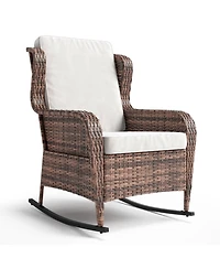 gaomon All-Weather Pe Rattan Rocking Chair, Outdoor Wicker Rocker for Patio Garden Porch Deck Backyard