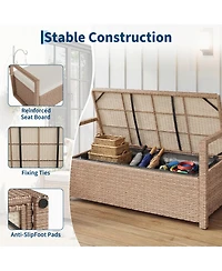 gaomon Outdoor Storage Bench with Cushion, 2-Person All-Weather Pe Rattan Patio Bench with Backrest and Armrests