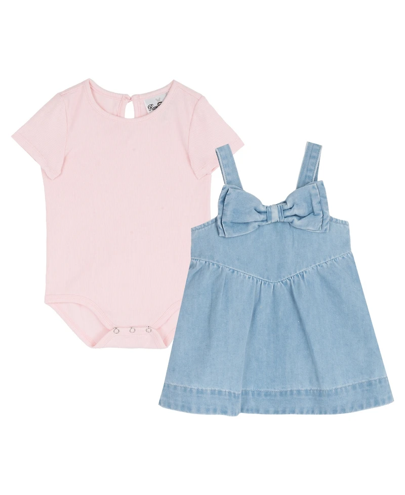 Rare Editions Baby Girls' Denim Bow Jumper and Bodysuit, 2-Piece Set