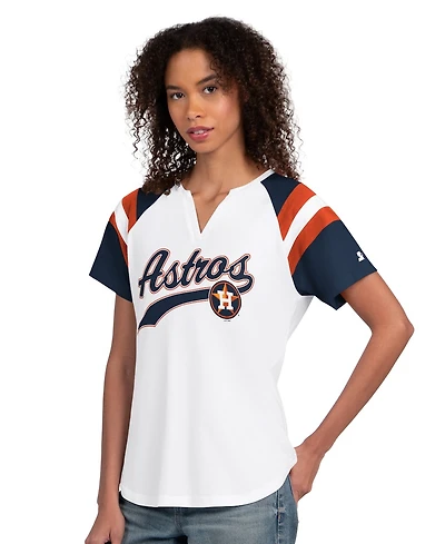 Starter Women's White Houston Astros Game On Notch Neck Raglan T-Shirt