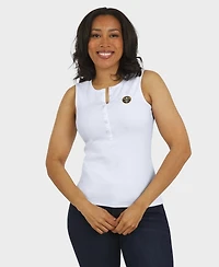 Wear by Erin Andrews Women's White Denver Nuggets Rib-Knit Henley Tank Top