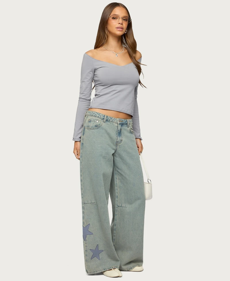 Edikted Womens Nattie Off Shoulder V Neck Top